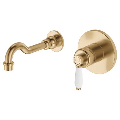 Fienza Eleanor Wall Basin/Bath Mixer Set, Urban Brass / Ceramic