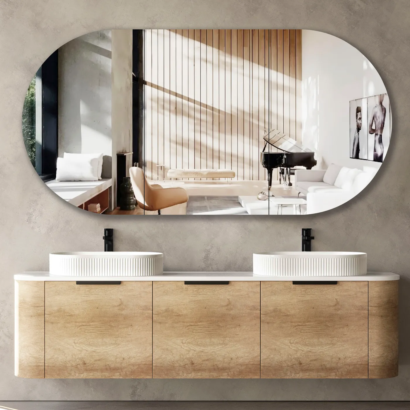 Otti Bondi Natural Oak 1800X460 Curve Vanity Only