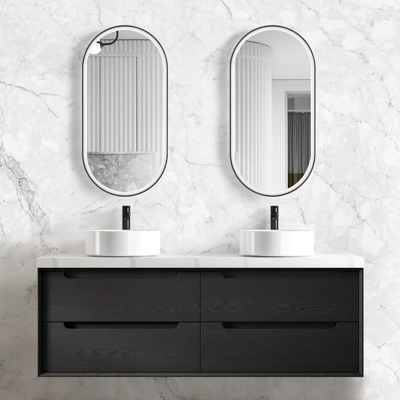 Byron Black Oak Vanity Only Double Basin 1500mm