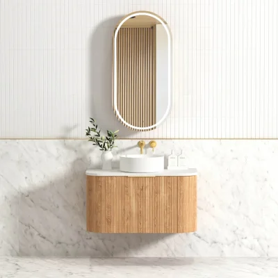 Otti Bondi 900mm Woodland Oak Fluted Curve Vanity Only